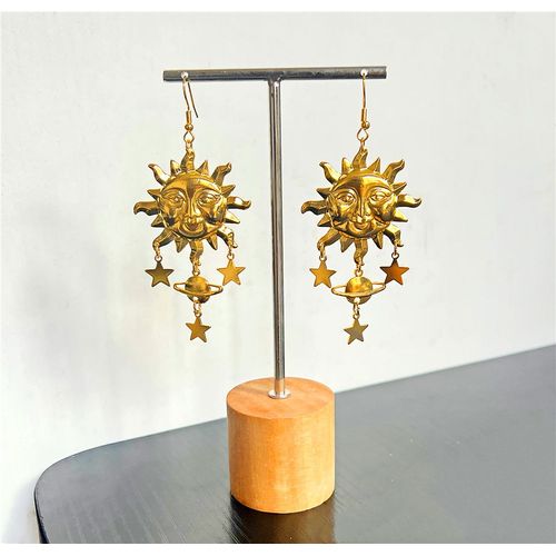 Boucles D'oreilles Golden Sun Face Cosmic Planet, Boucles D'oreilles Steampunk Pour Filles, Bijoux Simples, Cadeau Pour Elle, Mode Féminine