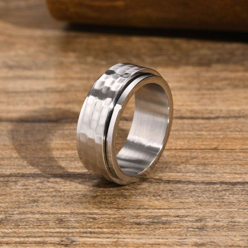 Bagues Spinner De Style Martelé Rock Punk Pour Femme, Bandes De Mariage Rotatives Imperméables En Acier Inoxydable, Cadeaux Pour Lui