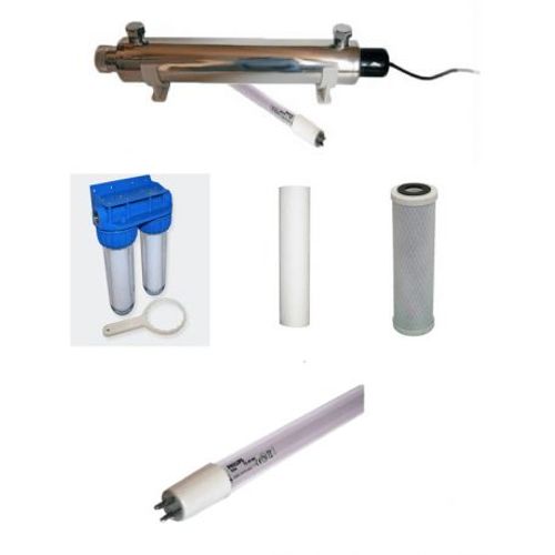 Pack stérilisateur 40w + 1 lampe de rechange + filtration d'eau double porte filtre + filtres