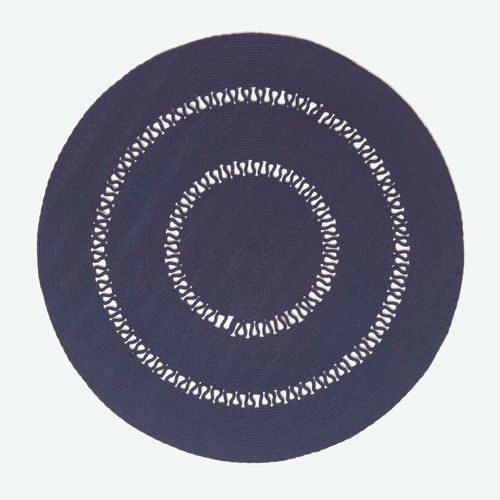 Tapis Rond Tissé À Plat En Coton Ajouré Bleu Marine, 120 Cm