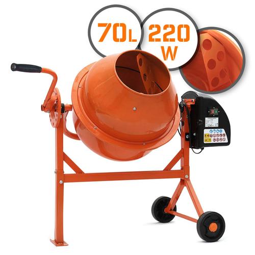 TIMBERTECH® Bétonnière Électrique - Capacité 70 L, 220 W, avec Roues, en Acier, Orange et Noir - Bétonnière Portable pour Ciment, Béton, Mortier, P