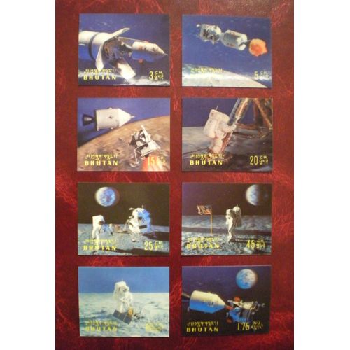 Lot De 8 Timbres Neufs Non Dentelés Avec Trace De Charnière - Bhoutan - Bhutan - Apollo Xi - Conquête Spatiale - Premier Pas Sur La Lune - Série Complète
