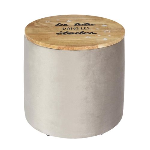 Pouf Rangement Rond Enfant En Bois - Gris