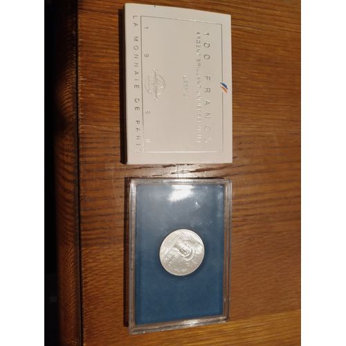 100 Francs Argent 1986 "Liberté" 900 O/Oo 15g -
