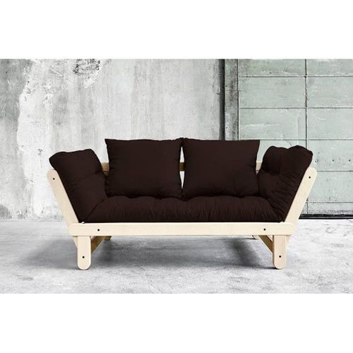 Banquette Méridienne Futon Beat Pin Naturel Tissu Brown Couchage 75*200 Cm.