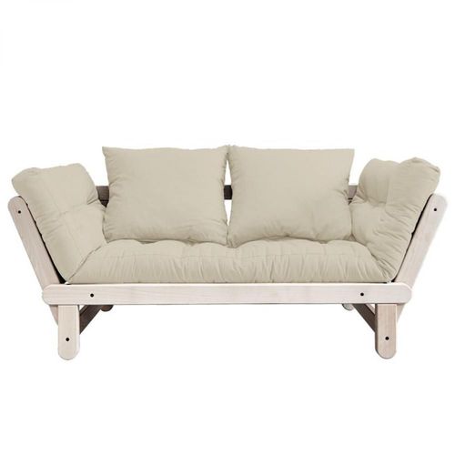 Banquette Méridienne Futon Beat Pin Naturel Tissu Coloris Beige Couchage 75*200 Cm.