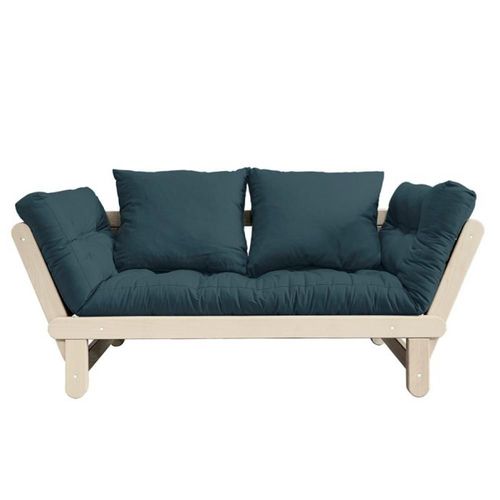 Banquette Méridienne Futon Beat Pin Naturel Tissu Coloris Bleu Pétrole Couchage 75*200 Cm.