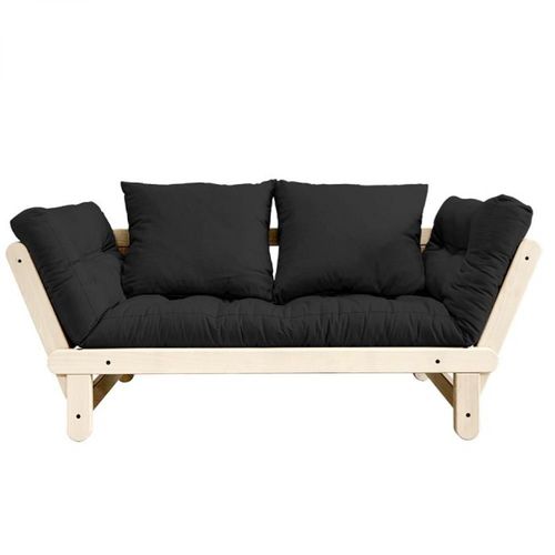Banquette Méridienne Futon Beat Pin Naturel Tissu Gris Foncé Couchage 75*200 Cm.