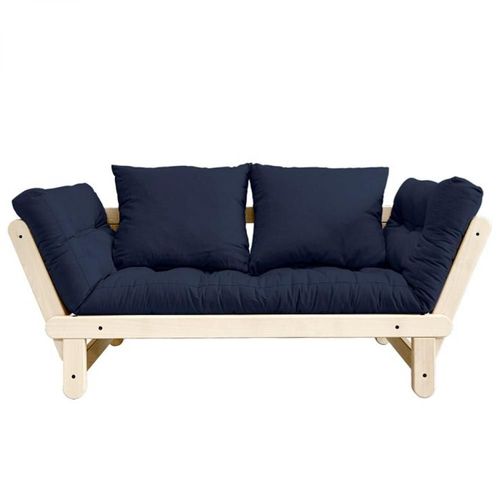 Banquette Méridienne Futon Beat Pin Naturel Tissu Coloris Marine Couchage 75*200 Cm.