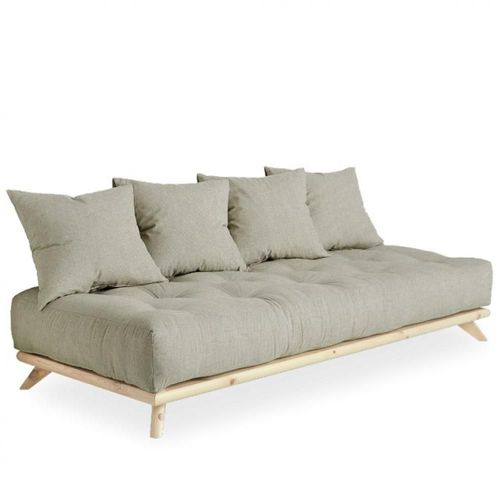 Canapé Convertible Futon Senza Pin Naturel Tissu Lin Couchage 90 Cm.