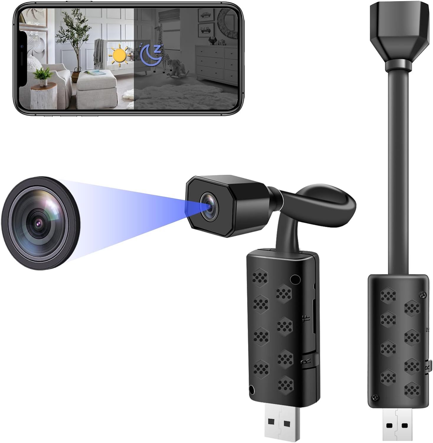 By11 Mini Caméra Espion WiFi,USB Caméra Cachée sans Fil,Micro Espion Enregistreur de Surveillance Camera Miniature a Distance avec Détection de Mouvemen (BY11)