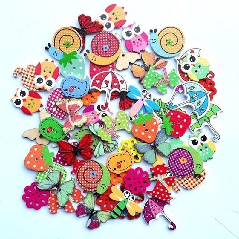 50 pièces/lot en bois 2 trous boutons pour bricolage bébé enfants vêtements  décor Scrapbooking artisanat couture accessoires bouton mixte animaux