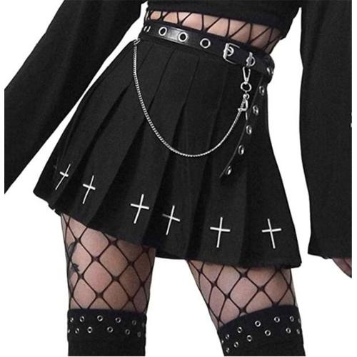 Jupe Courte Plié Écolière Coton Japonais Croix Goth Gothique Noir