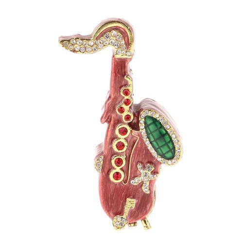 Saxophone Miniature Avec Diamants Modèle Boîte De Rangement De Bijoux Pour 1:6 Poupée Maison Accessoire Rouge