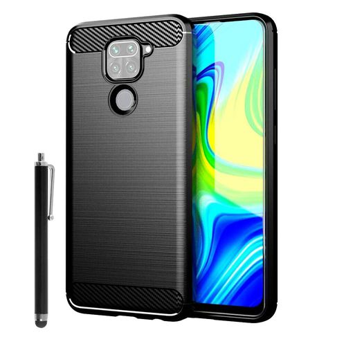 Coque Silicone Tpu Pour Xiaomi Redmi Note 9 6.53" Fibre De Carbone Brossé - Noir + Stylet