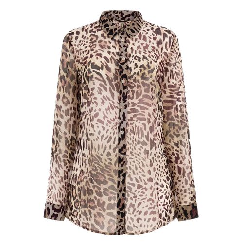 Chemise Manches Longues Guess Ls Clouis Shirt - Recy Crinkle Poly Chiffon 50 Marron
