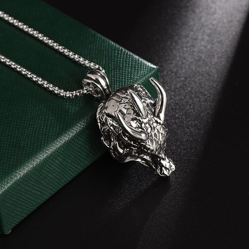 Collier Pendentif Tête De Dragon Tête De Mort Féroce Pour Adolescents, Bijoux Punk Vintage, Accessoires Vestisensdécontractés, Cadeaux