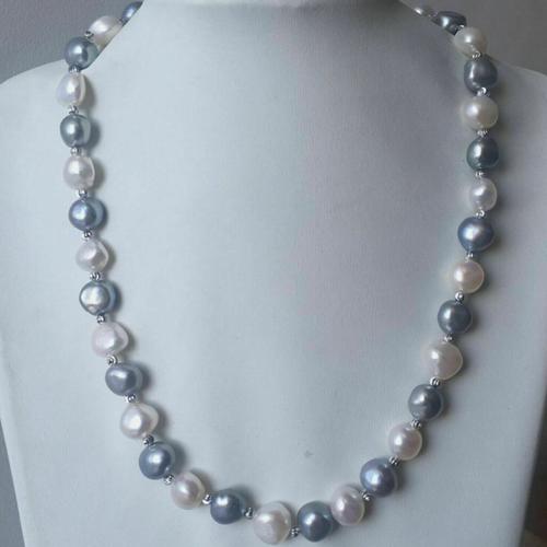 Collier Perles De Culture Naturelles Blanches Et Bleues Azur