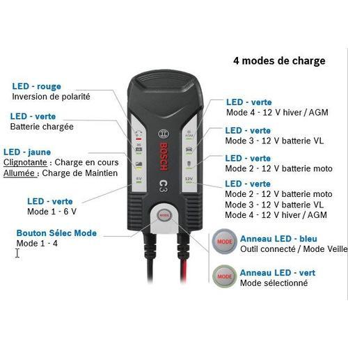 Chargeur de batterie automatique 6/12V 3,8A - BOSCH C3