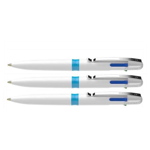 Schneider Lot De 3 Stylo-Billes 4 Couleurs Take 4 Pointe Moyenne Viscoglide Corps Plastique Blanc