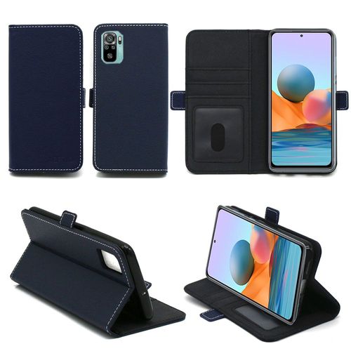 Xiaomi Redmi Note 10 4g Housse Portefeuille Bleue Protection À Rabat Avec Porte Cartes - Etui Bleu Xiaomi Redmi Note 10 4g Noir Folio Coque Silicone Antichoc Smartphone 2021 - Accessoires Pochette Case