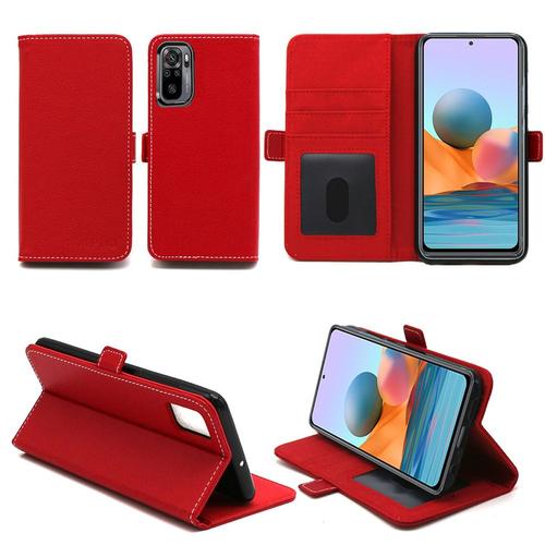 Xiaomi Redmi Note 10 4g Housse Portefeuille Rouge Protection À Rabat Avec Porte Cartes - Etui Xiaomi Redmi Note 10 4g Noir Folio Coque Silicone Antichoc Smartphone 2021 - Accessoires Pochette Case