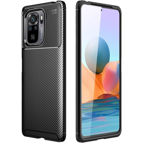 Coque Brossée Noire Xiaomi Redmi Note 10 4g Carbon Fiber Antichoc - Accessoires Pochette Case Xiaomi Redmi Note 10 4g