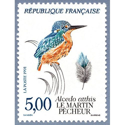 Timbre De 1991 Nature De France (Viii) - Espèces Protégées Le Martin Pêcheur - Alcedo Attis