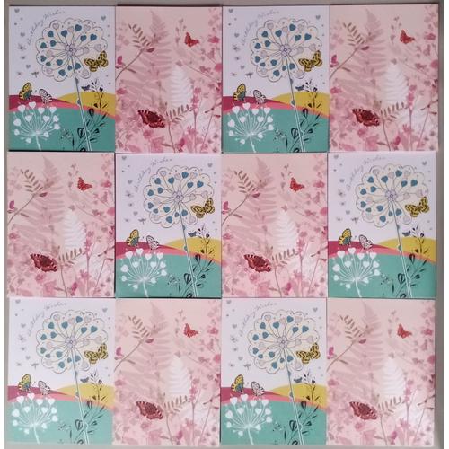 Carte De Voeux - Anniversaire - 17 X 12,5 Cm - Carte Double Avec Message Et Enveloppe - Lot De 12 (Quay Side Cards, Adulte, Enfant, Homme, Femme, Mixte, Fleur, Papillon)