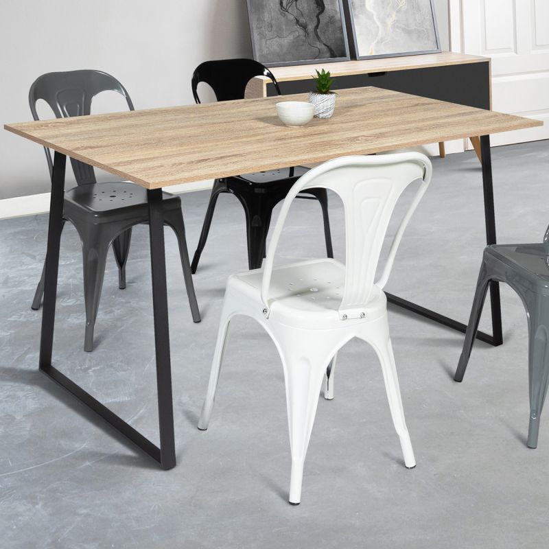 Table à manger PHOENIX 6 personnes bois et noir bande centrale noire 160 cm