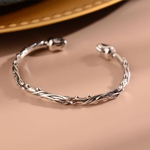 Xiyanike ¿ Bracelet Manchette Vintage Pour Femmes Et Filles, Motif Épine Rose, Argent Thaïlandais, À La Mode, Bijoux De Fête, Cadeau Pour Dames