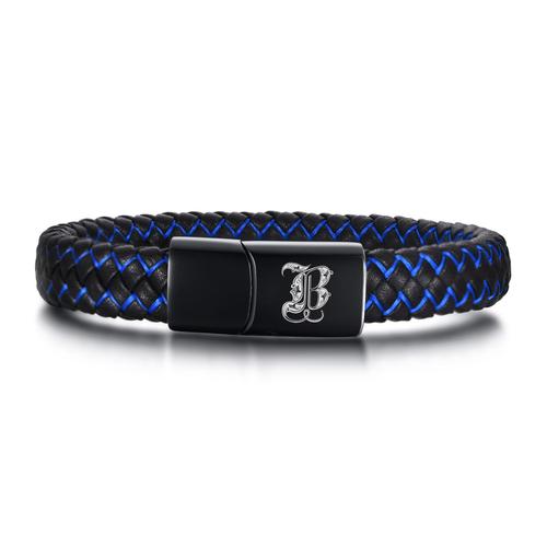 Vnox ¿ Bracelets Initiales Pour Hommes, Bracelet En Cuir Tressé Bleu Noir, Bracelet Décontracté Avec Lettres Pour Hommes, A-Z