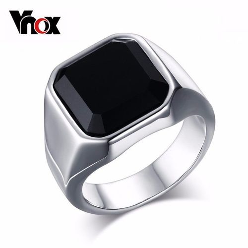 Vnox ¿ Bague En Pierre Noire Pour Homme, Bijou De Haute Qualité, En Acier Inoxydable Poli, Couleur Argent