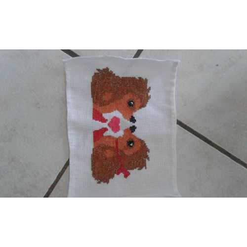 2 Hérissons Amoureux Au Point De Croix 23,2 Cm X 16,7 Cm