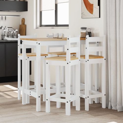 Vidaxl Ensemble De Bar 5 Pcs Blanc Bois De Pin Massif