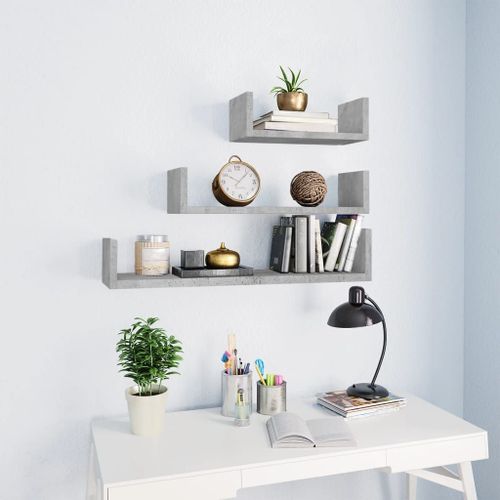 Vidaxl Étagères Murales 3 Pcs Gris Béton Bois D'ingénierie