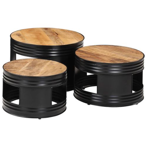 Vidaxl Tables De Bar Forme Tambour 3 Pcs Bois De Manguier Massif Brut