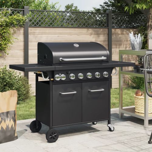 Vidaxl Barbecue Gril À Gaz Avec 7 Brûleurs Noir Acier Enduit De Poudre