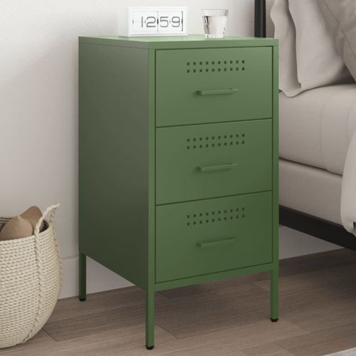 Vidaxl Table De Chevet Vert Olive 36x39x68 Cm Acier Laminé À Froid