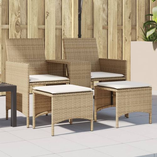 Vidaxl Canapé De Jardin 2 Places Avec Table Et Tabourets Beige Rotin