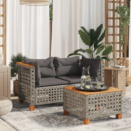 Vidaxl Canapés D'angle De Jardin Et Coussins 2 Pcs Gris Résine Tressée