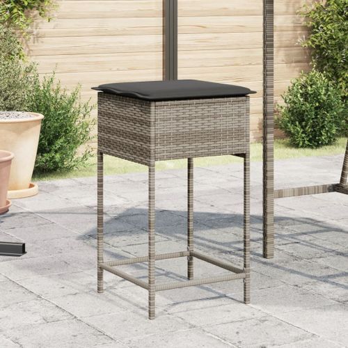 Vidaxl Tabourets De Bar Jardin Coussins Lot De 2 Gris Résine Tressée