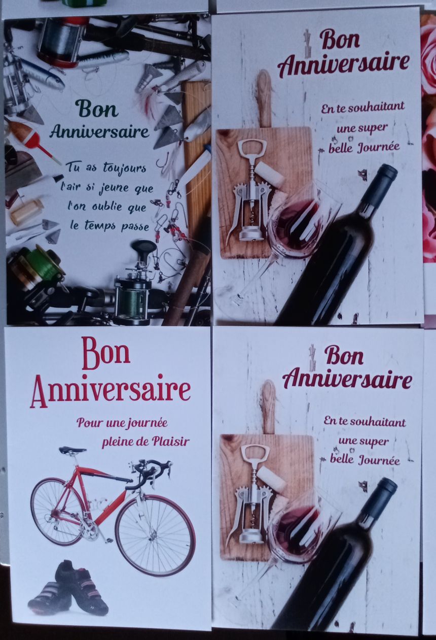 Carte De Voeux Anniversaire 17 X 11 5 Cm Carte Double Sans Message Et Enveloppe Lot De 16 T Greetings Cards Homme Femme Mixte Fleur Rose Velo Peche Vin Chat Chien Moto Rakuten