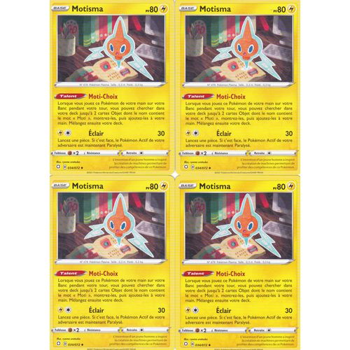4 Cartes Pokemon - Motisma - 034/072 - Épée Et Bouclier 4,5 - Destinées Radieuses - Vf