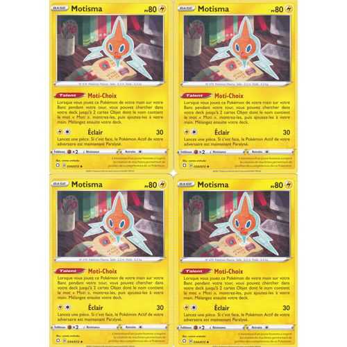 4 Cartes Pokemon - Motisma - 034/072 - Épée Et Bouclier 4,5 - Destinées Radieuses - Vf