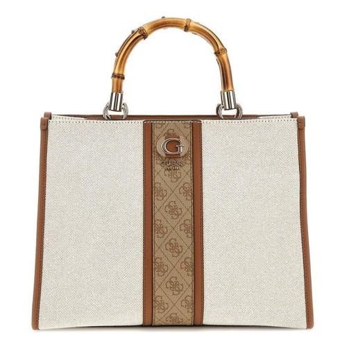GUESS Sac à épaule crème brun clair pour femme Kerima Bamboo 2 Compartment Tote Natural / Latte Logo 270955