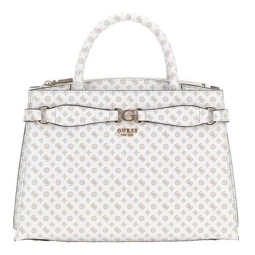 GUESS Sac à main blanc taupe pour femme Arlena Girlfriend Satchel White Logo 270960