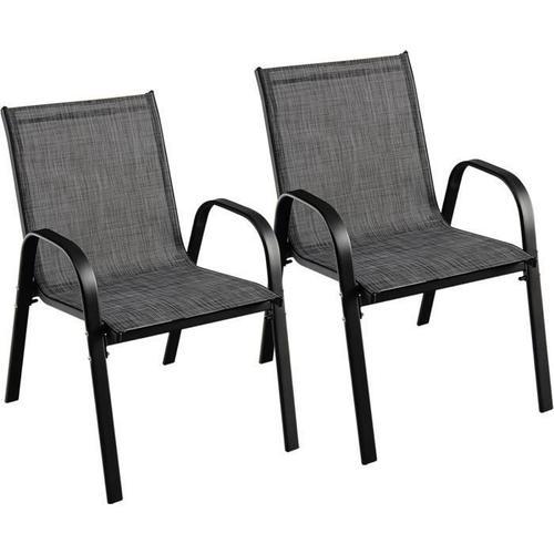 Costway Lot De 2 Chaises De Jardin En Textilène & Acier Charge 120 Kg Fauteuil De Jardin Empilables Pour Terrasse/Balcon 55x67x83 Cm