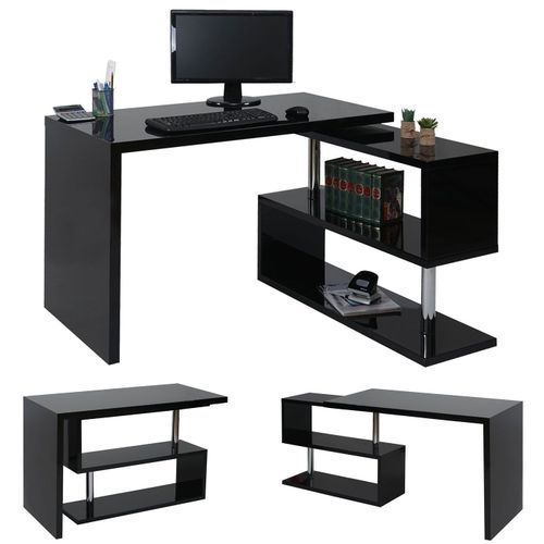 Bureau Angulaire Hwc-A68, Brillant, Pivotant, 120x60cm   Noir