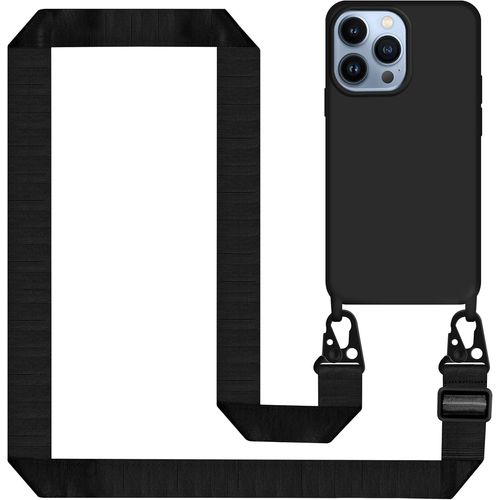 Coque Pour Iphone 15 Pro Max, Coque Iphone 15 Pro Max Avec Cordon, Étui Silicone Liquide Avec Portable Sangle Réglable Bandouilière Lanyard Collier Chaîne Stylée Laniere Antichoc Case, Noir